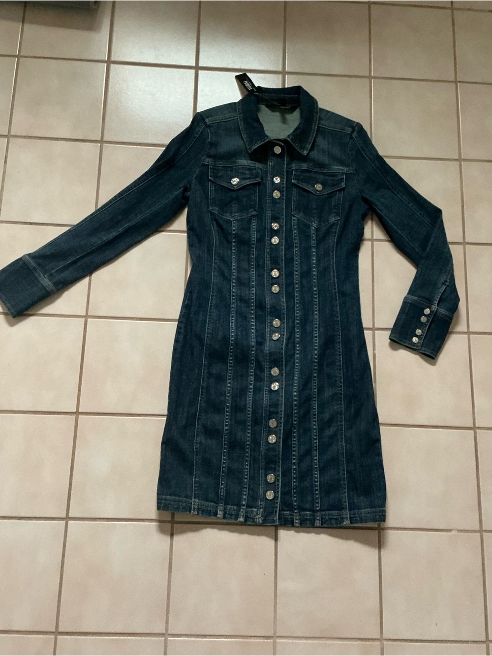 WHBM Long Sleeve Denim Shacket Dress Sz 4 NWT! Dark Wash Denim